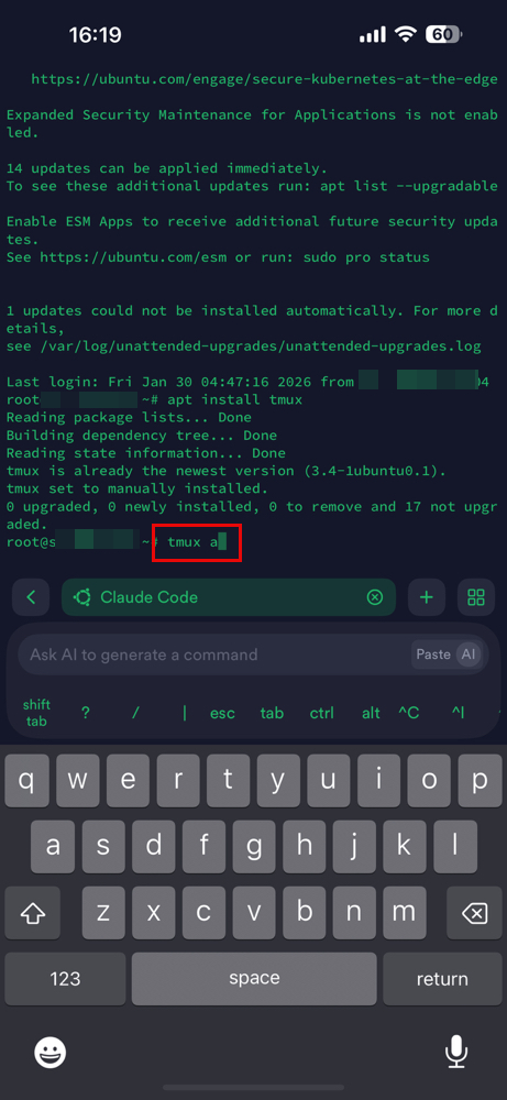 tmux attach from phone